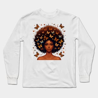 Afro Beauty With Butterflies Long Sleeve T-Shirt